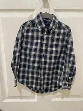 Ralph Lauren Boys' Navy Green Plaid Button-Down Shirt